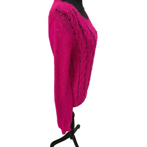 Aeropostale Women's Sparkly Fuchsia Pink Long Sleeve Scoop Neck Sweater Size M - Picture 5 of 11